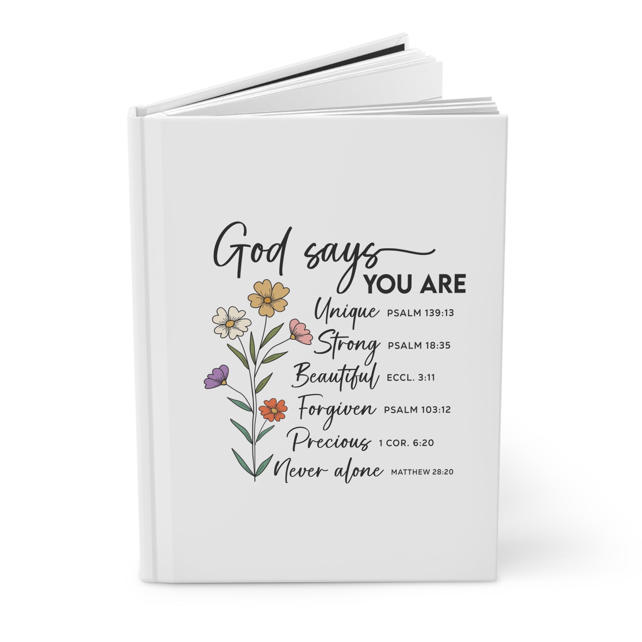 Hardcover Journal — "God Says You Are" Floral Christian Scripture Notebook